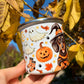 Halloweeni Tacskós fém bögre - Kézzel festett Tacskó Halloweeni Pumpkin és Boszis szellemes őszi mintával