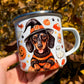 Halloweeni Tacskós fém bögre - Kézzel festett Tacskó Halloweeni Pumpkin és Boszis szellemes őszi mintával