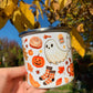 Halloweeni Tacskós fém bögre - Kézzel festett Tacskó Halloweeni Szellem és Pumpkin őszi mintával