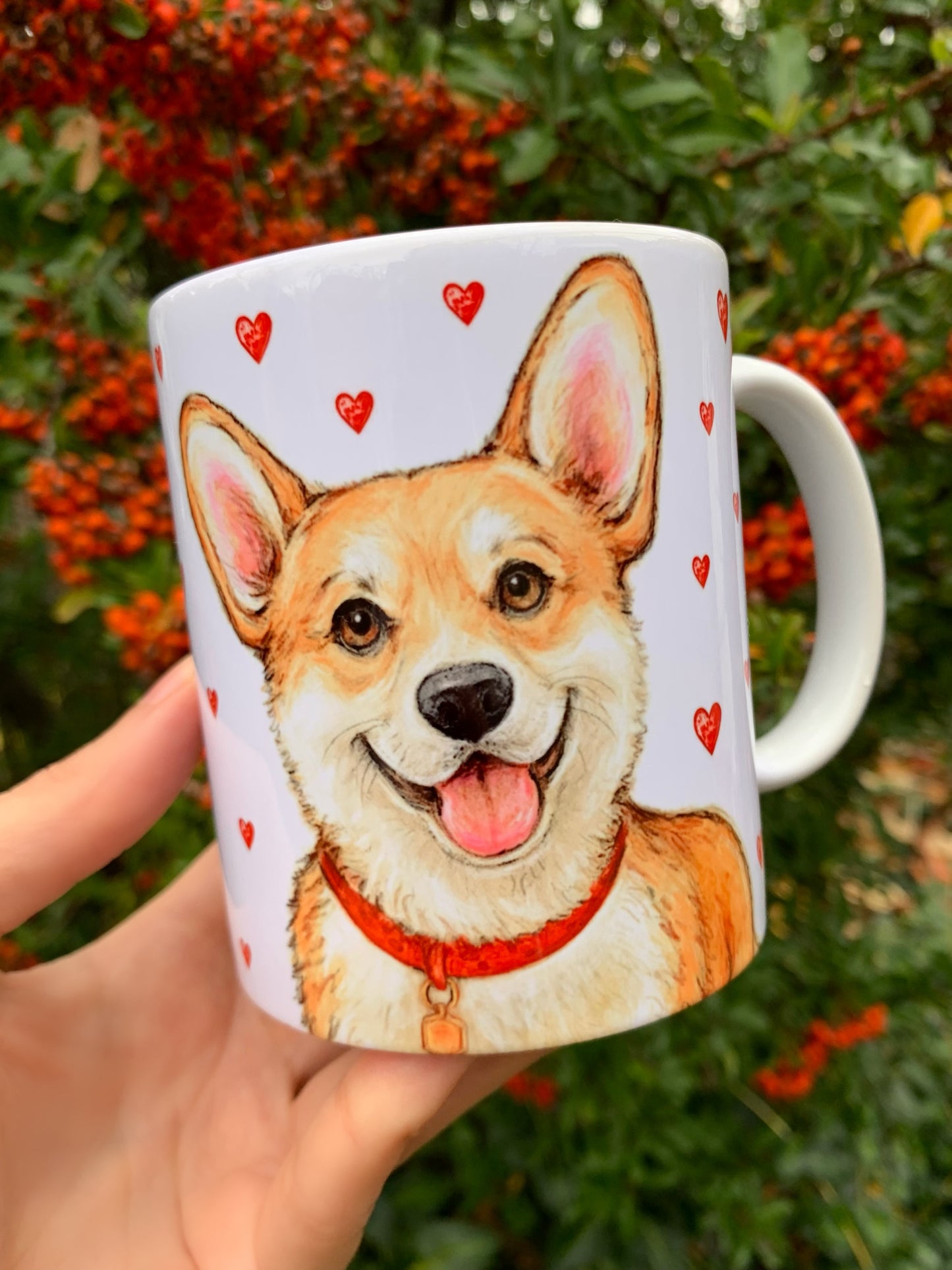 Corgi kutya bögre - Kézzel festett Corgi kutya mintával - Választható háttér mintákkal