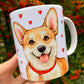 Corgi kutya bögre - Kézzel festett Corgi kutya mintával - Választható háttér mintákkal
