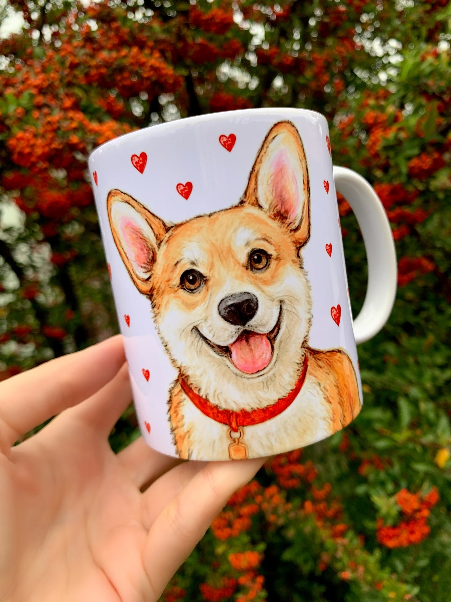 Corgi kutya bögre - Kézzel festett Corgi kutya mintával - Választható háttér mintákkal