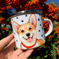 Corgi kutyás fém bögre - Kézzel festett Corgi kutya és választható háttér mintákkal