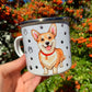 Corgi kutyás fém bögre - Kézzel festett Corgi kutya és választható háttér mintákkal