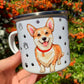 Corgi kutyás fém bögre - Kézzel festett Corgi kutya és választható háttér mintákkal