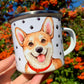 Corgi kutyás fém bögre - Kézzel festett Corgi kutya és választható háttér mintákkal