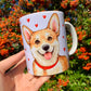 Corgi kutya bögre - Kézzel festett Corgi kutya mintával - Választható háttér mintákkal