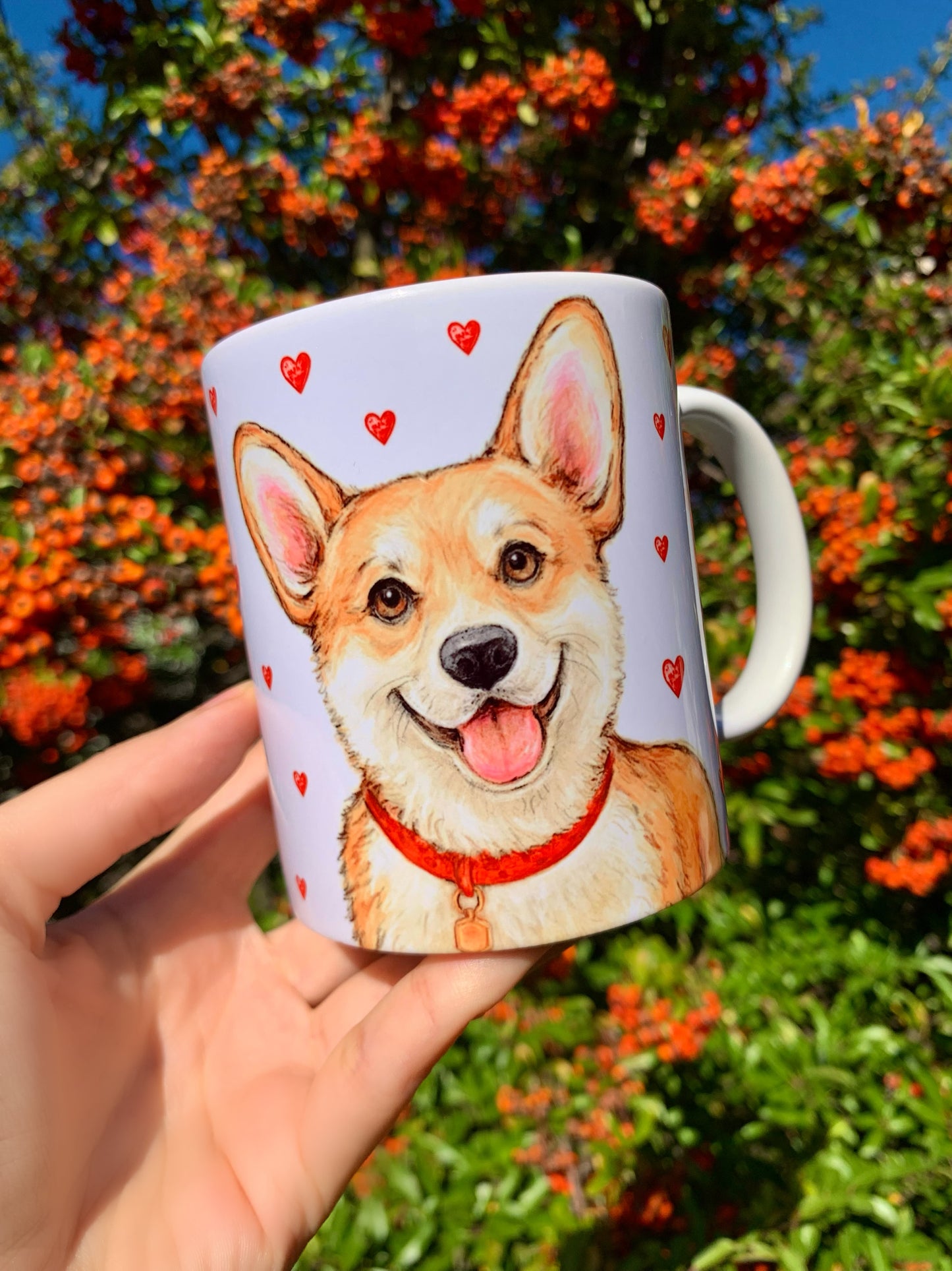 Corgi kutya bögre - Kézzel festett Corgi kutya mintával - Választható háttér mintákkal