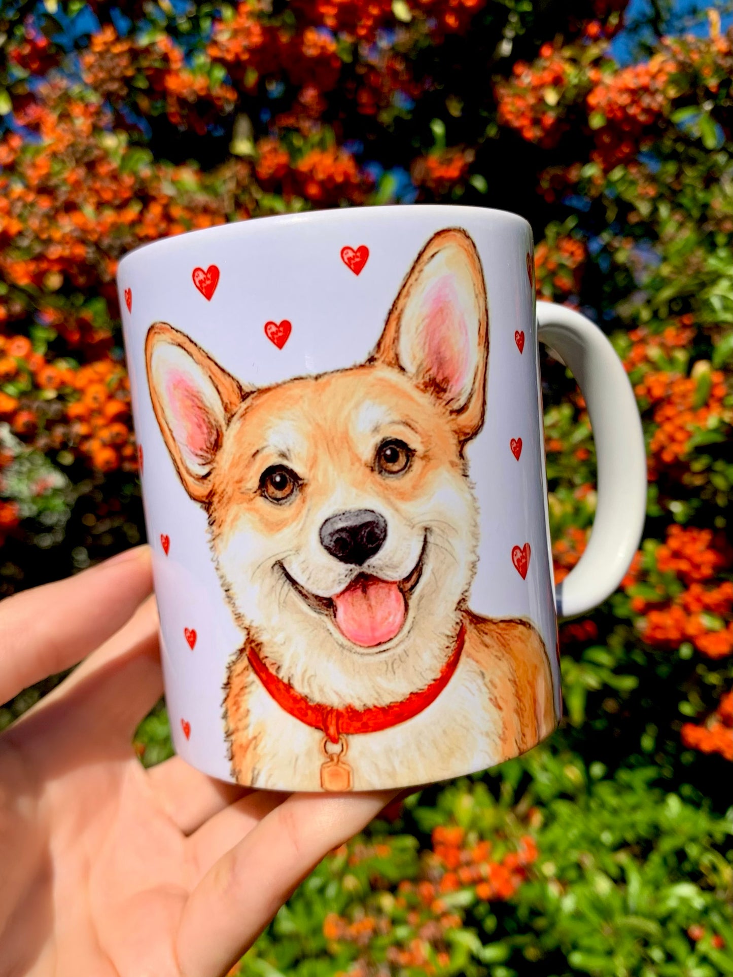 Corgi kutya bögre - Kézzel festett Corgi kutya mintával - Választható háttér mintákkal