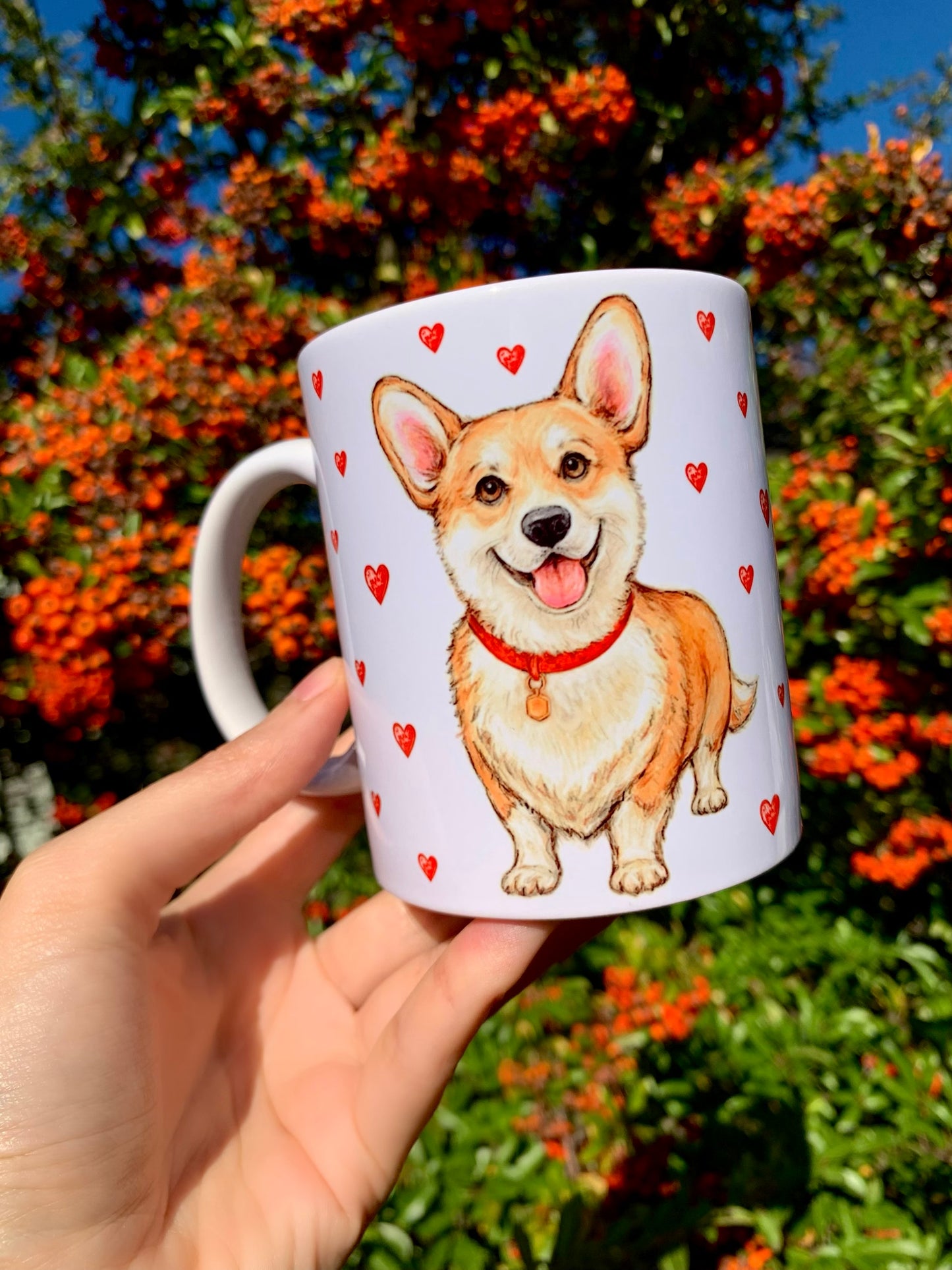 Corgi kutya bögre - Kézzel festett Corgi kutya mintával - Választható háttér mintákkal