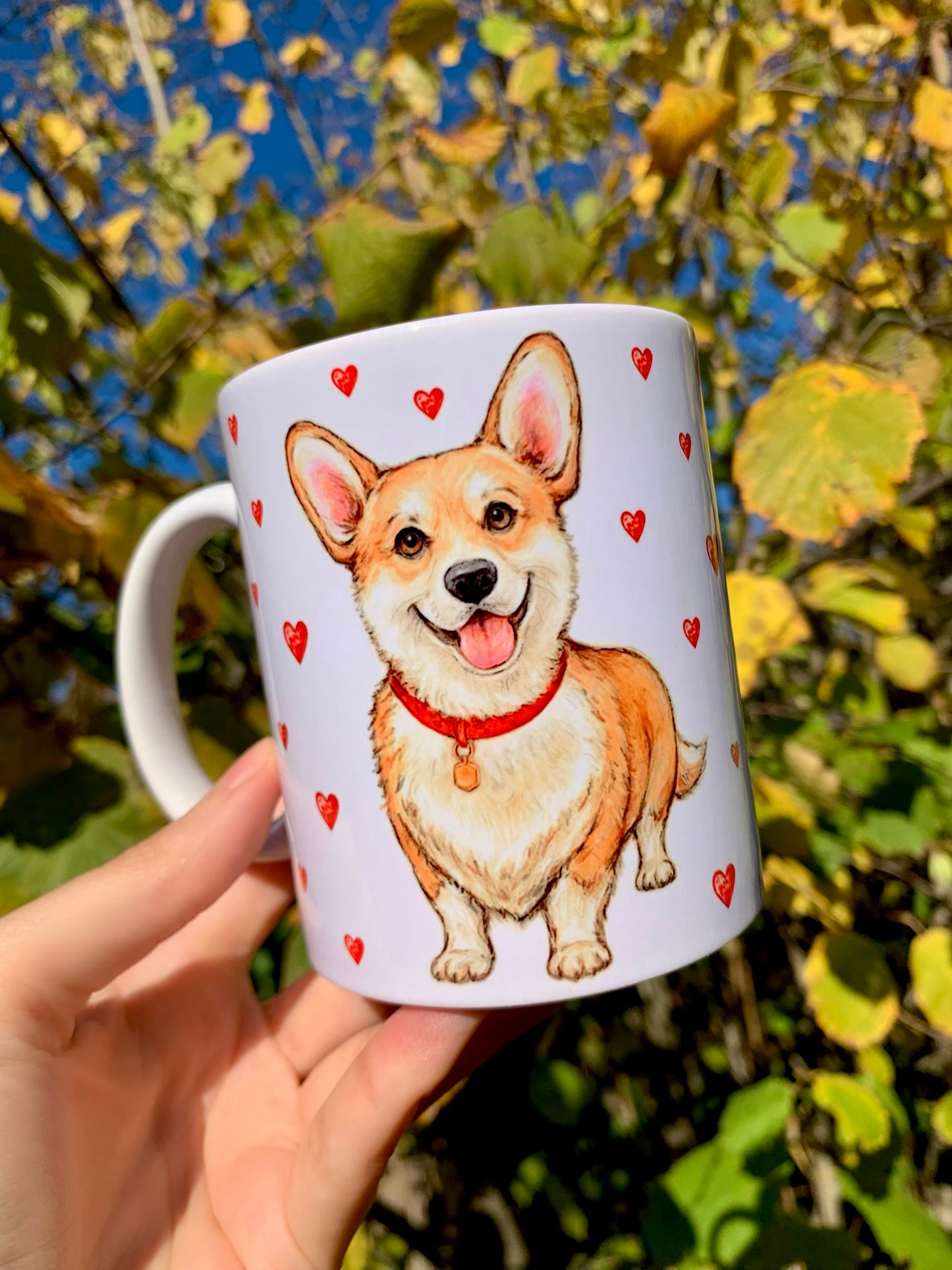 Corgi kutya bögre - Kézzel festett Corgi kutya mintával - Választható háttér mintákkal