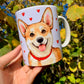 Corgi kutya bögre - Kézzel festett Corgi kutya mintával - Választható háttér mintákkal