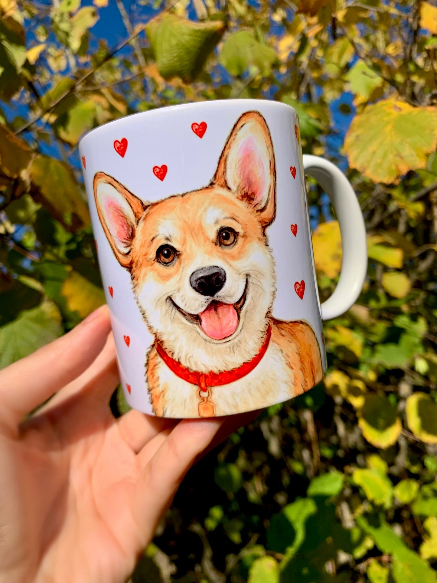 Corgi kutya bögre - Kézzel festett Corgi kutya mintával - Választható háttér mintákkal