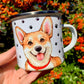 Corgi kutyás fém bögre - Kézzel festett Corgi kutya és választható háttér mintákkal