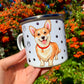 Corgi kutyás fém bögre - Kézzel festett Corgi kutya és választható háttér mintákkal