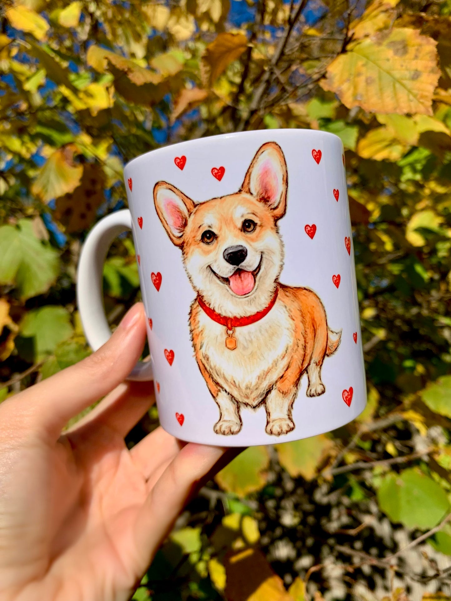 Corgi kutya bögre - Kézzel festett Corgi kutya mintával - Választható háttér mintákkal