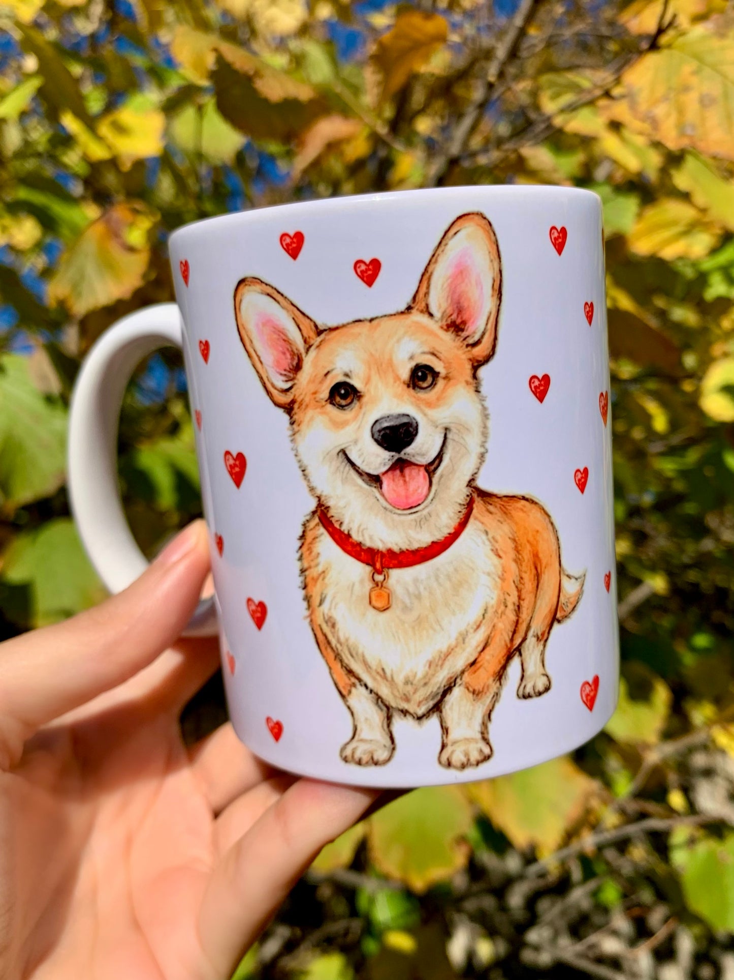 Corgi kutya bögre - Kézzel festett Corgi kutya mintával - Választható háttér mintákkal