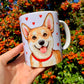 Corgi kutya bögre - Kézzel festett Corgi kutya mintával - Választható háttér mintákkal