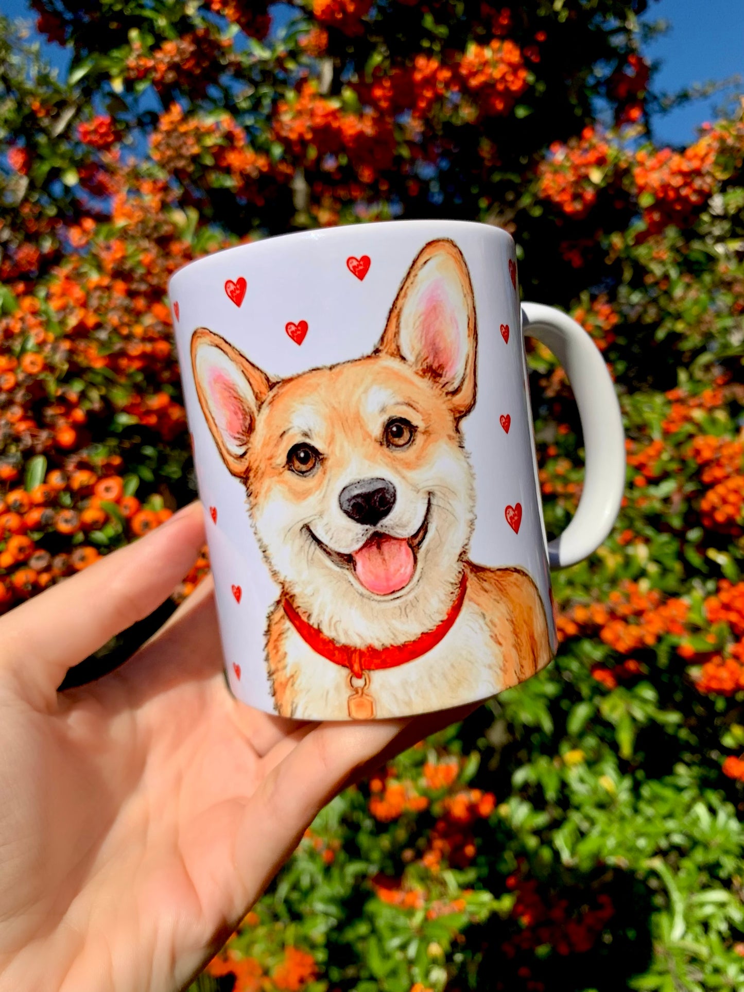 Corgi kutya bögre - Kézzel festett Corgi kutya mintával - Választható háttér mintákkal