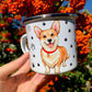 Corgi kutyás fém bögre - Kézzel festett Corgi kutya és választható háttér mintákkal