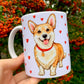 Corgi kutya bögre - Kézzel festett Corgi kutya mintával - Választható háttér mintákkal