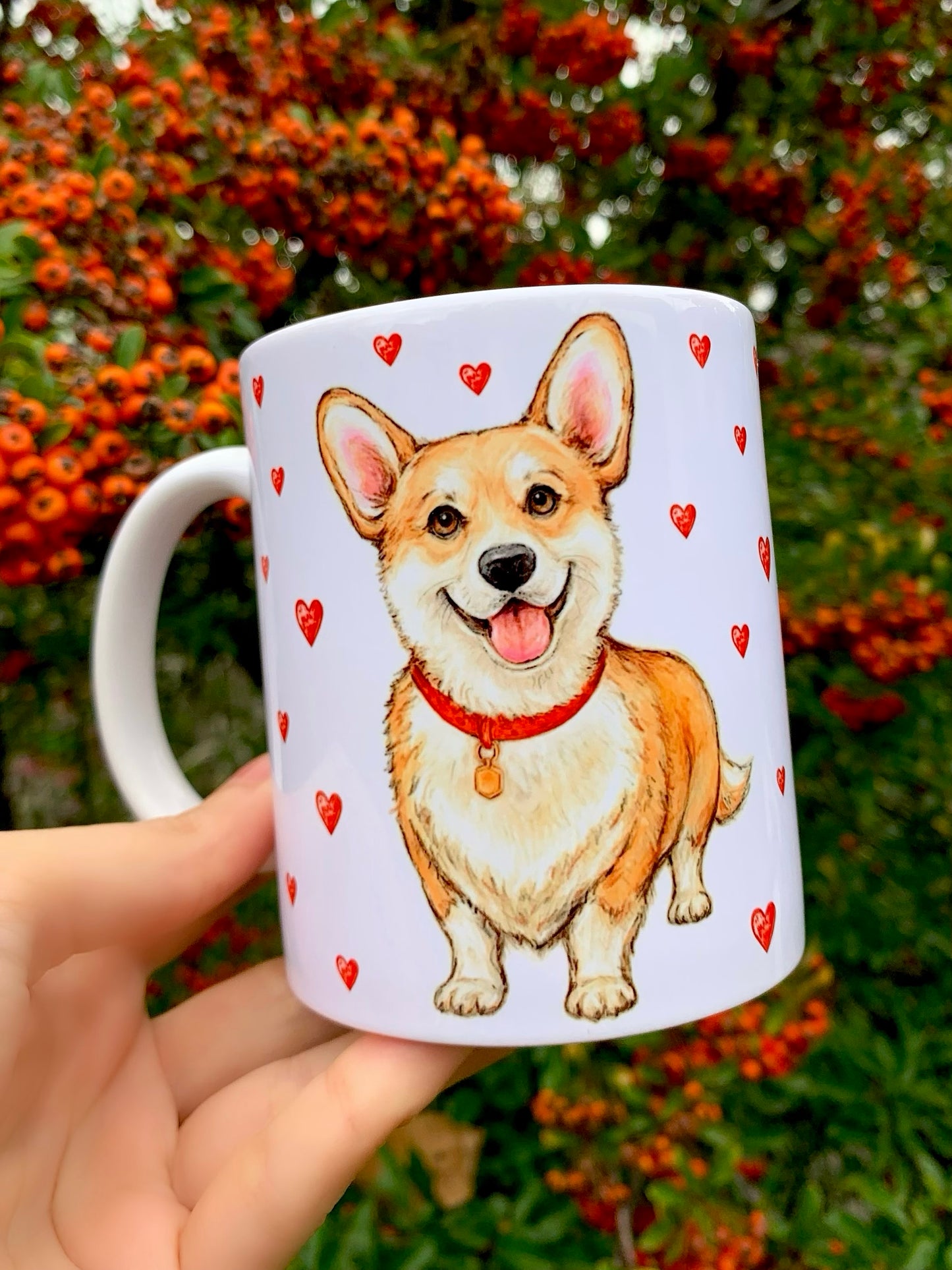 Corgi kutya bögre - Kézzel festett Corgi kutya mintával - Választható háttér mintákkal