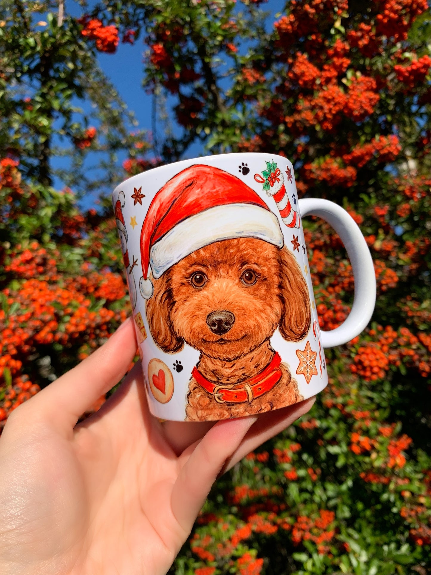 Karácsonyi Toy Pudle bögre - Kézzel festett Toy Uszkár kutya és karácsonyi mintával