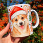 Karácsonyi Corgi kutya bögre - Kézzel festett Corgi kutya és karácsonyi mintával