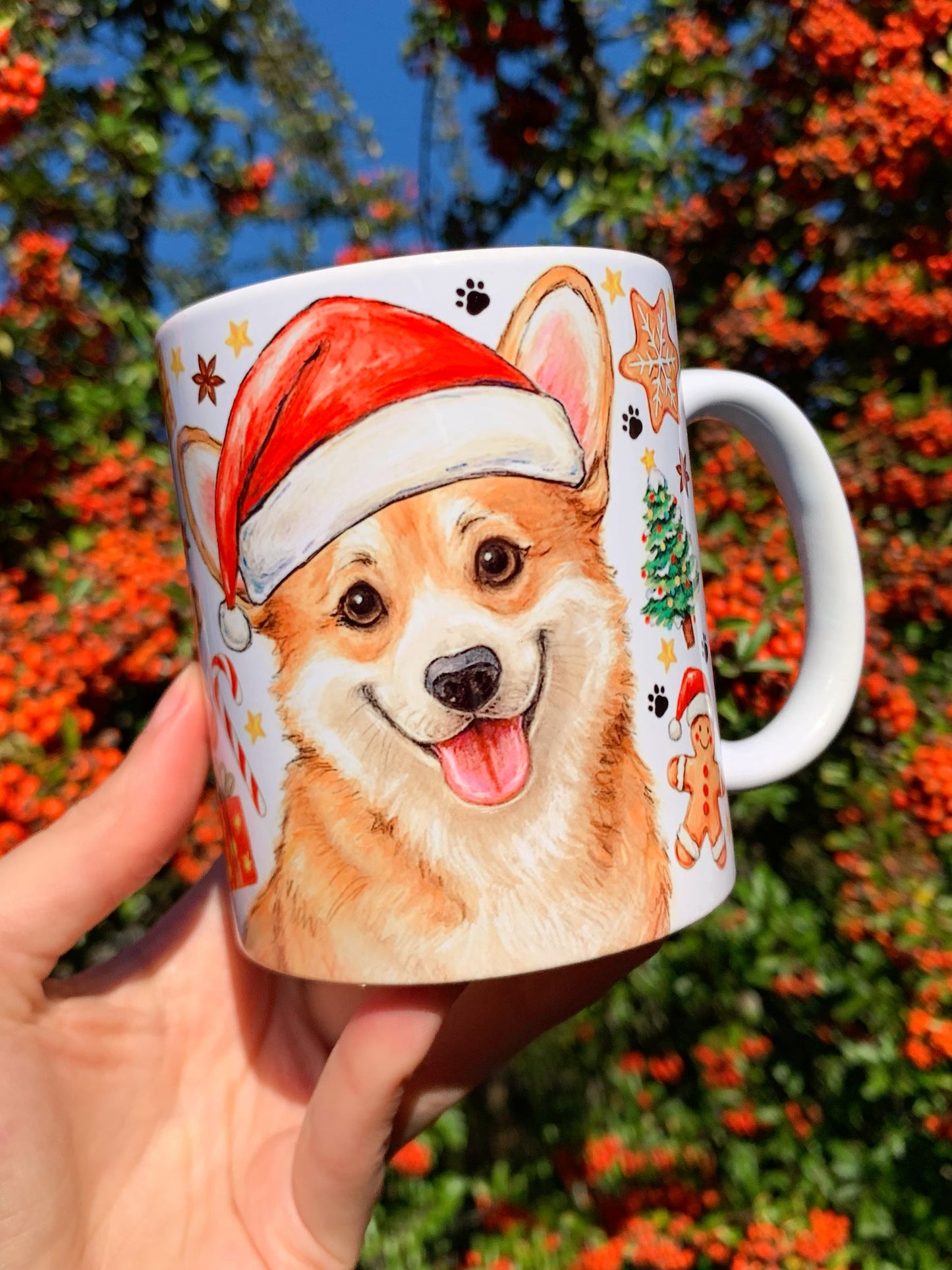 Karácsonyi Corgi kutya bögre - Kézzel festett Corgi kutya és karácsonyi mintával