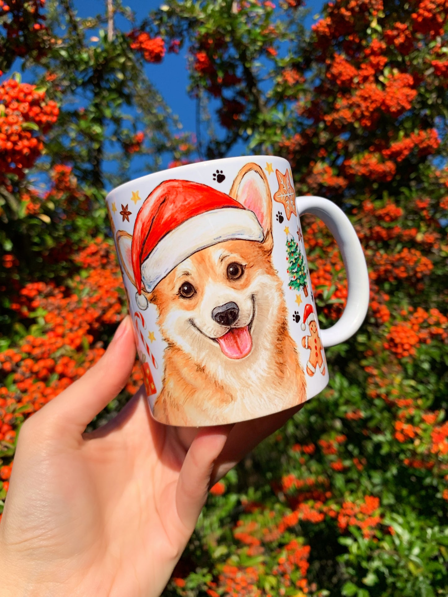 Karácsonyi Corgi kutya bögre - Kézzel festett Corgi kutya és karácsonyi mintával