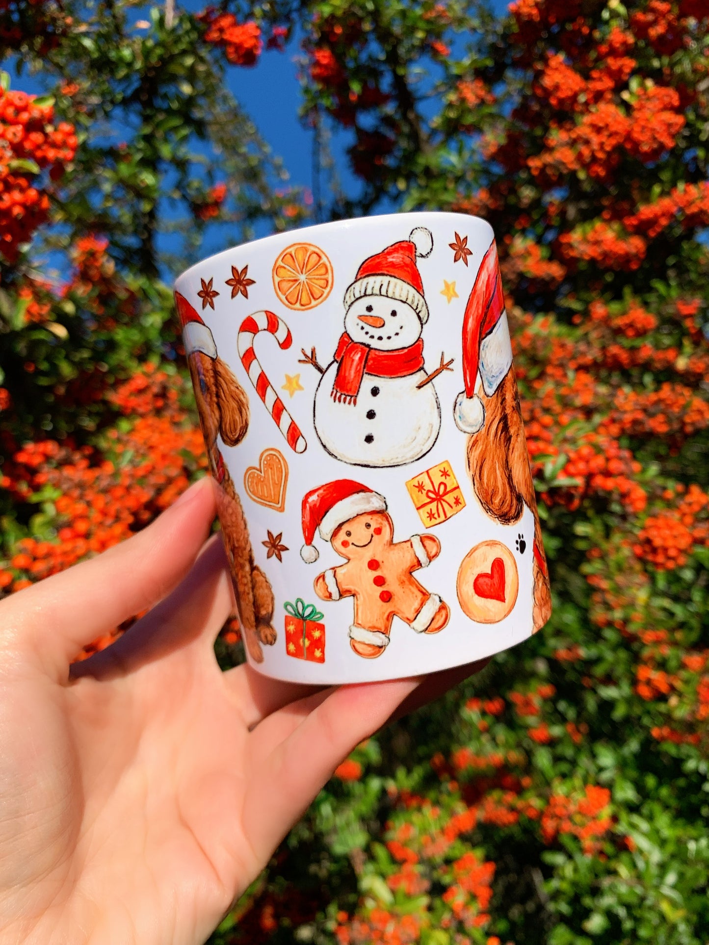 Karácsonyi Toy Pudle bögre - Kézzel festett Toy Uszkár kutya és karácsonyi mintával