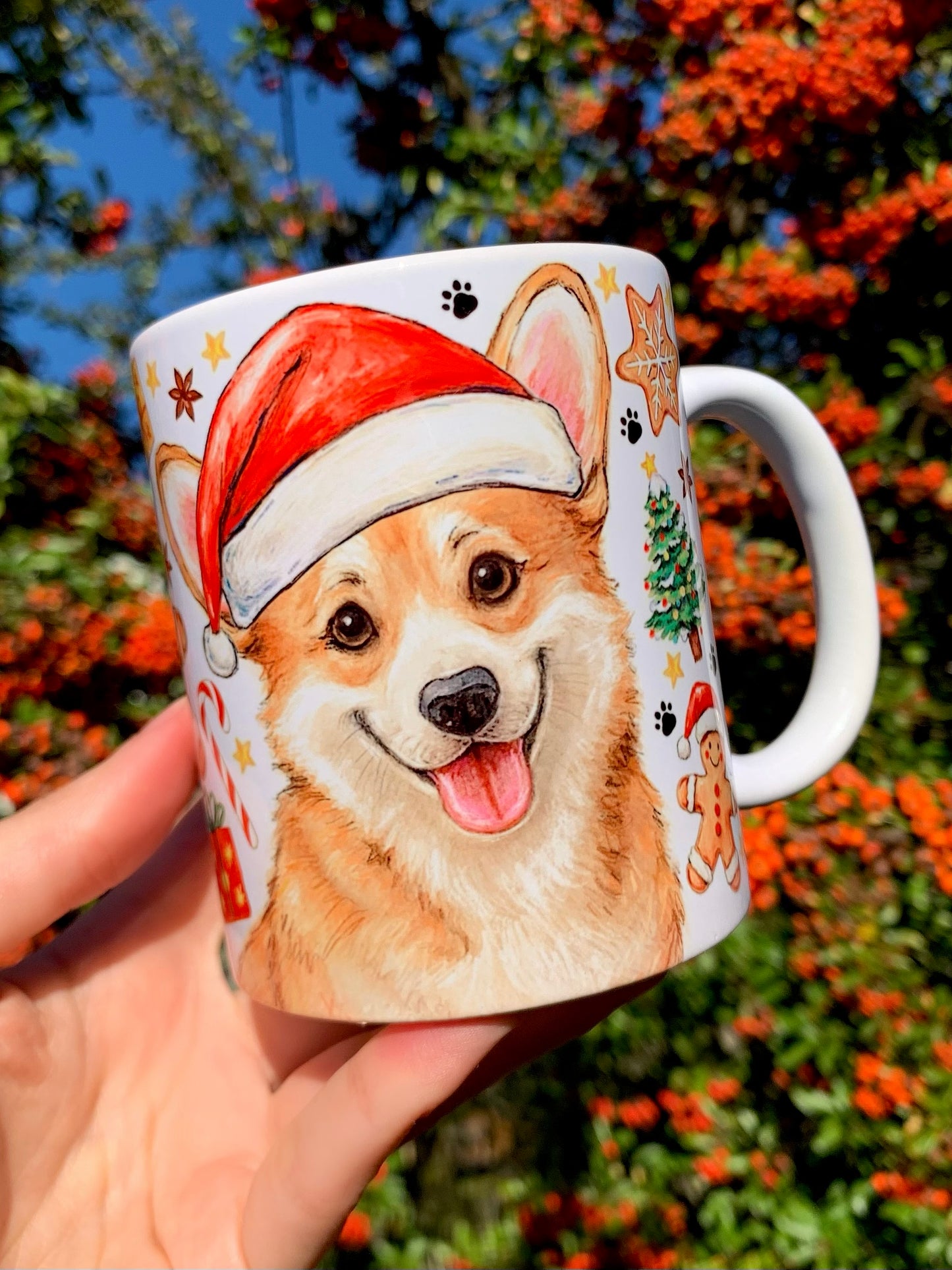Karácsonyi Corgi kutya bögre - Kézzel festett Corgi kutya és karácsonyi mintával