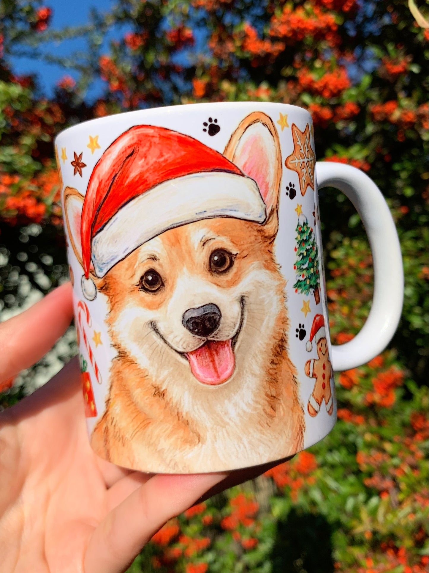 Karácsonyi Corgi kutya bögre - Kézzel festett Corgi kutya és karácsonyi mintával
