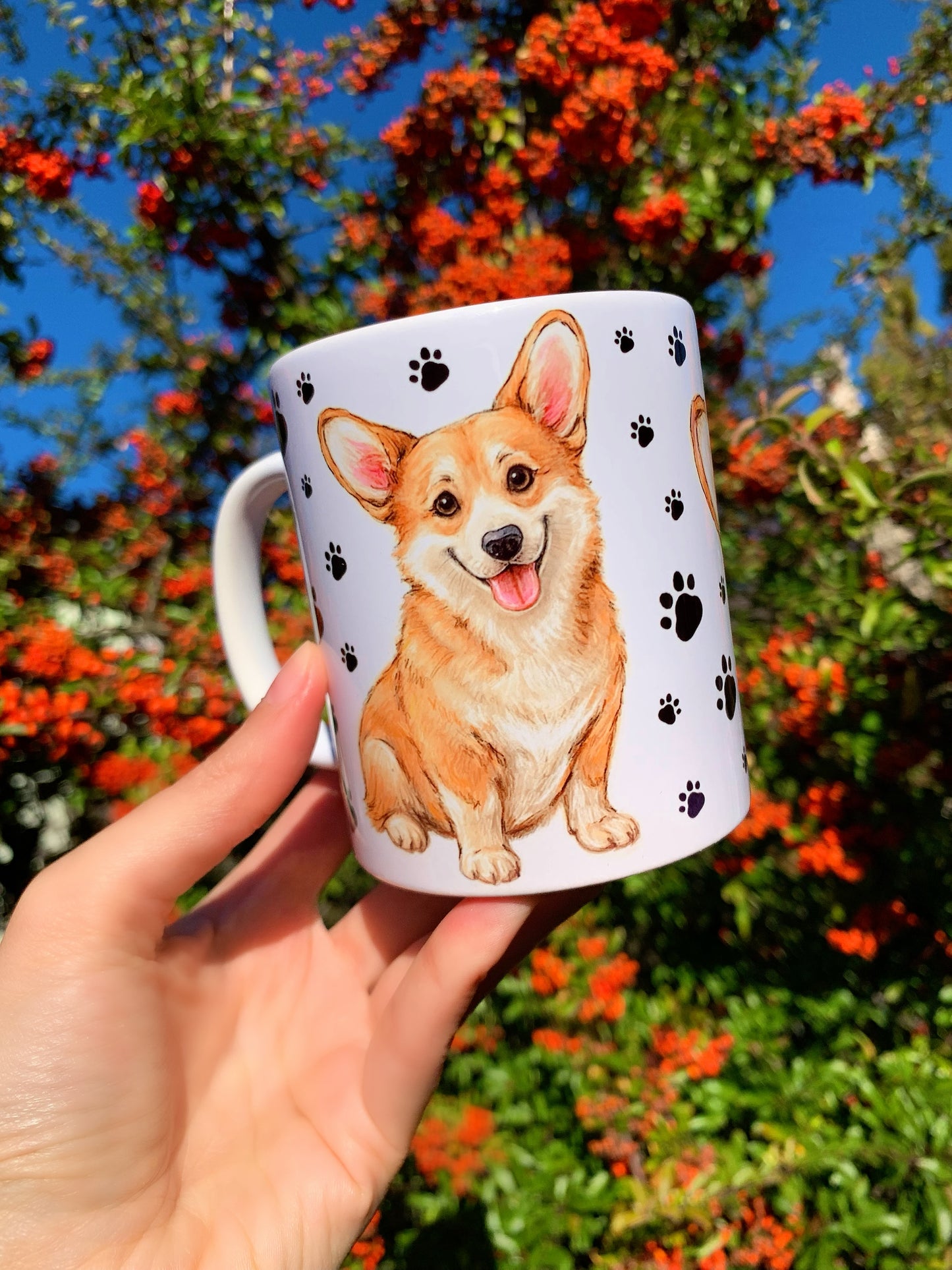 Corgi kutya bögre - Kézzel festett Corgi kutya és mancs mintával