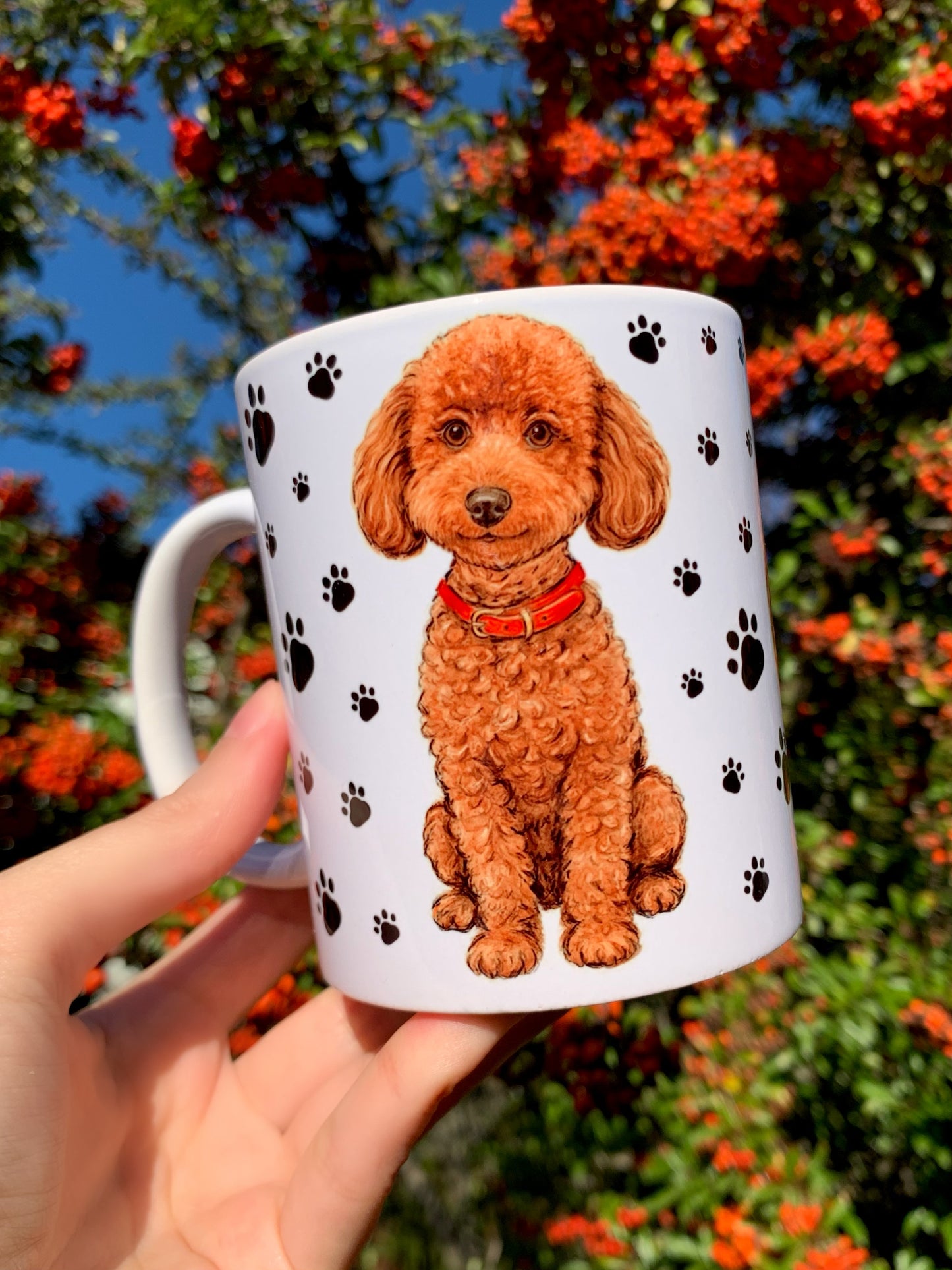 Toy Pudle bögre - Kézzel festett Toy Pudle kutya és mancsos mintával