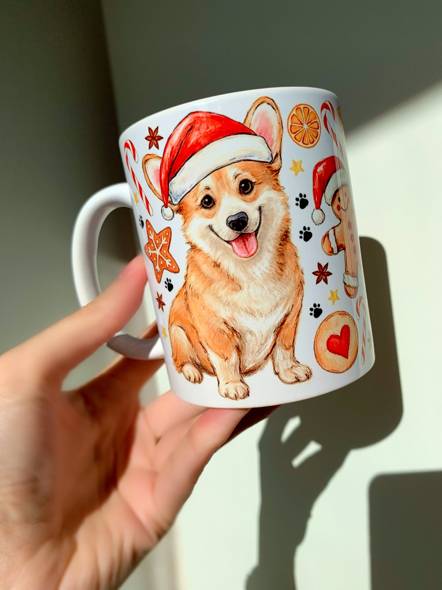 Karácsonyi Corgi kutya bögre - Kézzel festett Corgi kutya és karácsonyi mintával