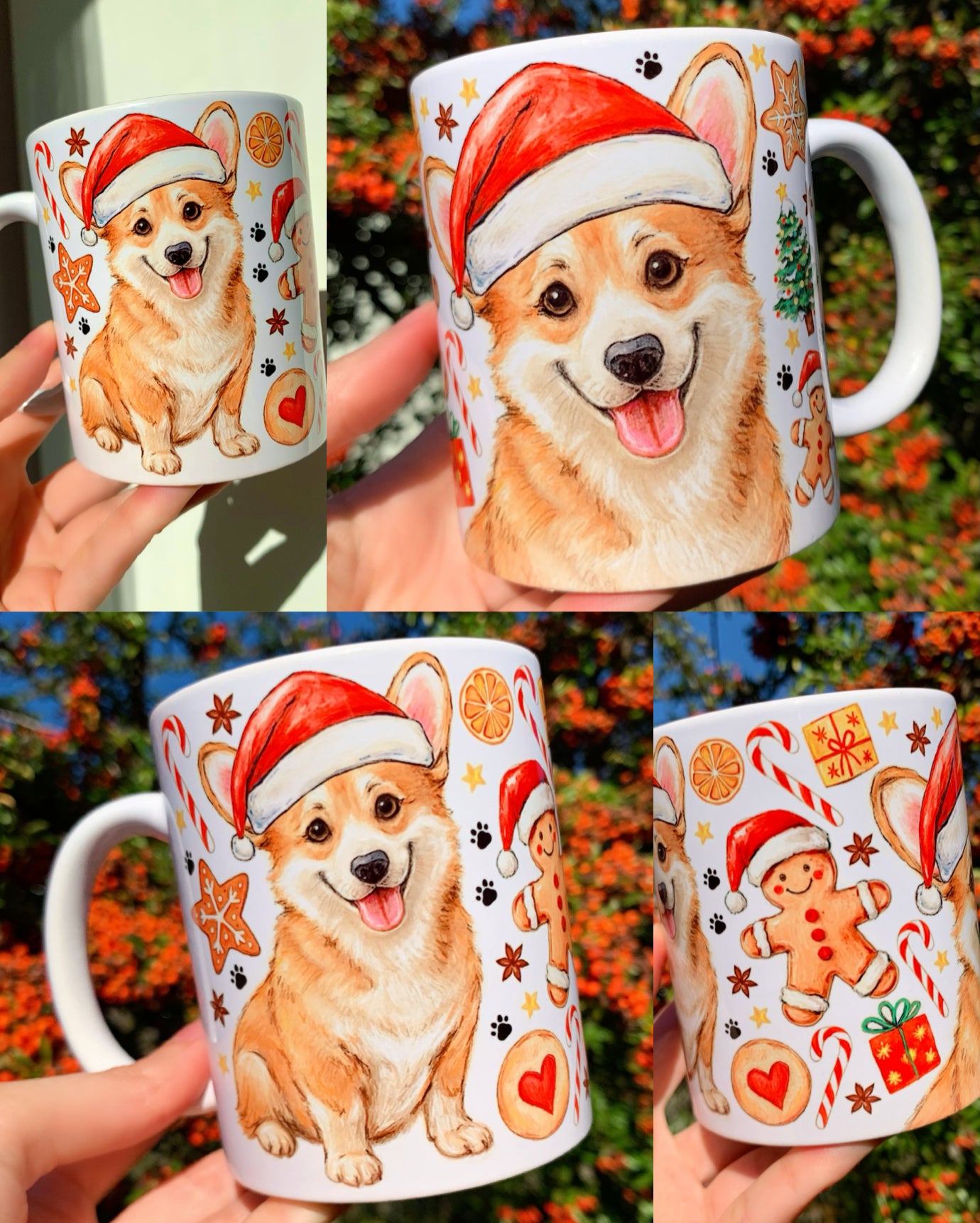 Karácsonyi Corgi kutya bögre - Kézzel festett Corgi kutya és karácsonyi mintával