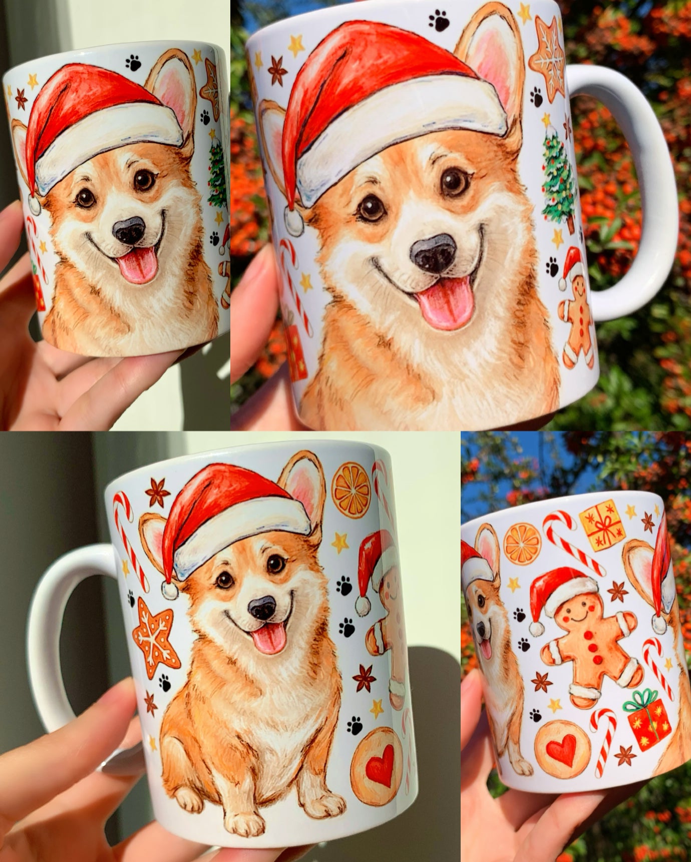 Karácsonyi Corgi kutya bögre - Kézzel festett Corgi kutya és karácsonyi mintával