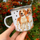 Beagle kutyás fém bögre - Kézzel festett Beagle kutya mintákkal és mancs nyomokkal