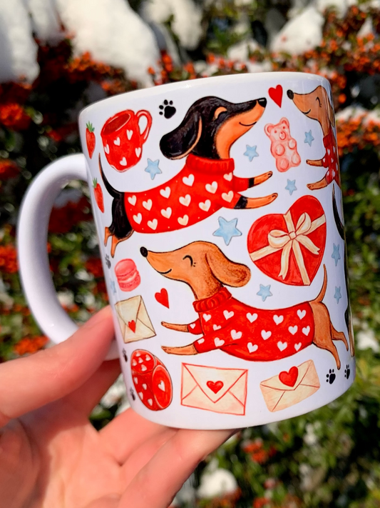 Prémium Tacskós bögre - Kézzel festett ugró Tacskó mintával