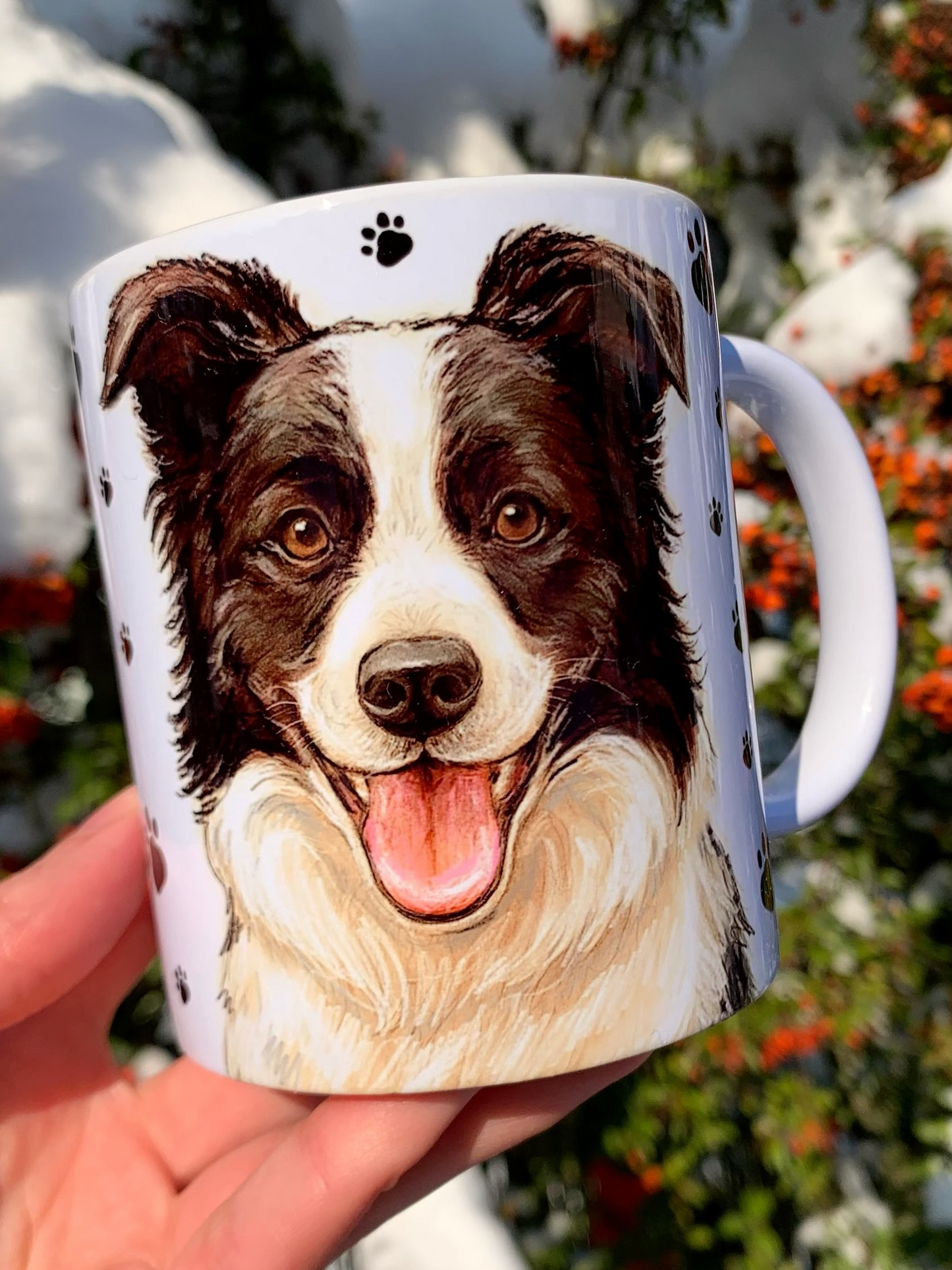 Border collie kutyás bögre - Kézzel festett Border collie kutya és mancs mintával