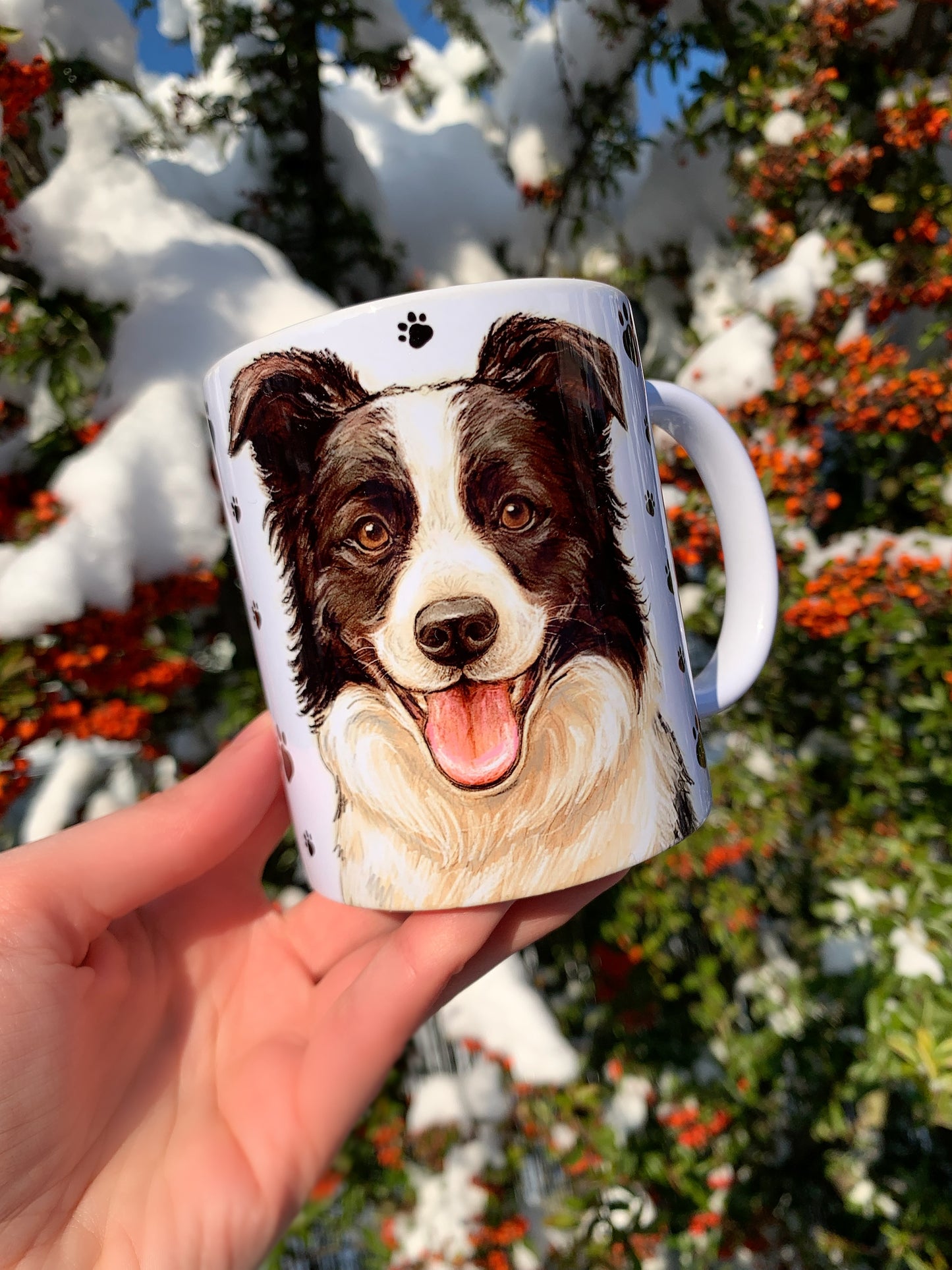 Border collie kutyás bögre - Kézzel festett Border collie kutya és mancs mintával