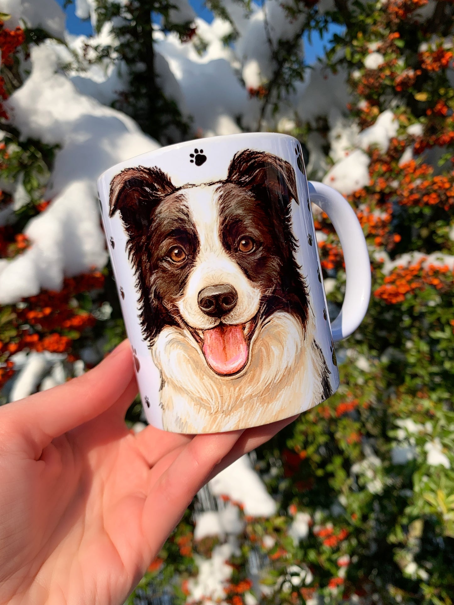 Border collie kutyás bögre - Kézzel festett Border collie kutya és mancs mintával