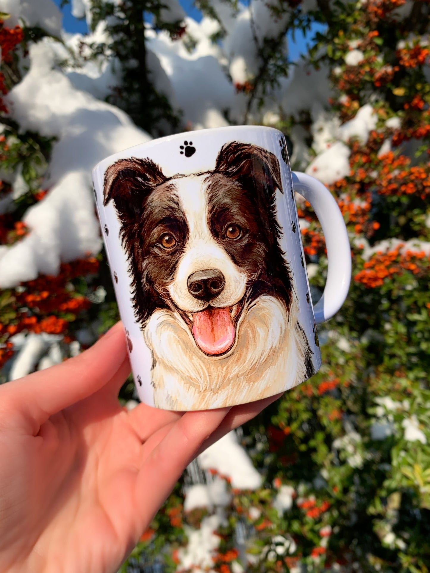 Border collie kutyás bögre - Kézzel festett Border collie kutya és mancs mintával