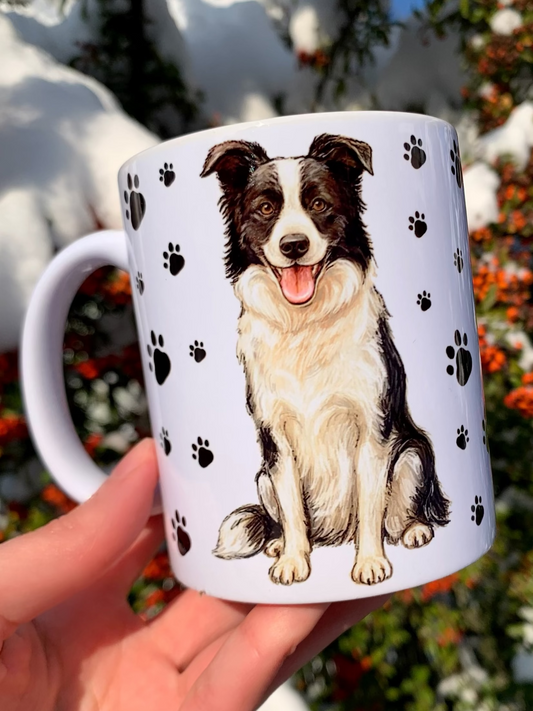 Border collie kutyás bögre - Kézzel festett ülő Border collie kutya mintával