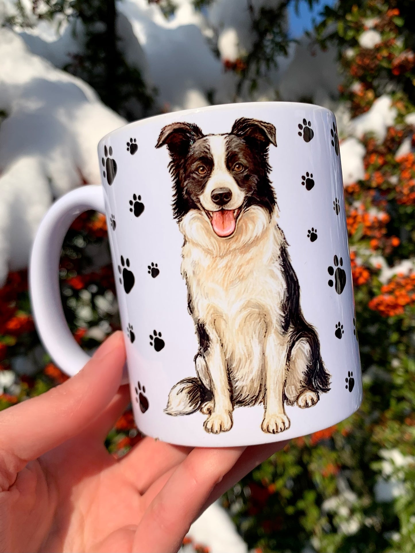 Border collie kutyás bögre - Kézzel festett Border collie kutya és mancs mintával
