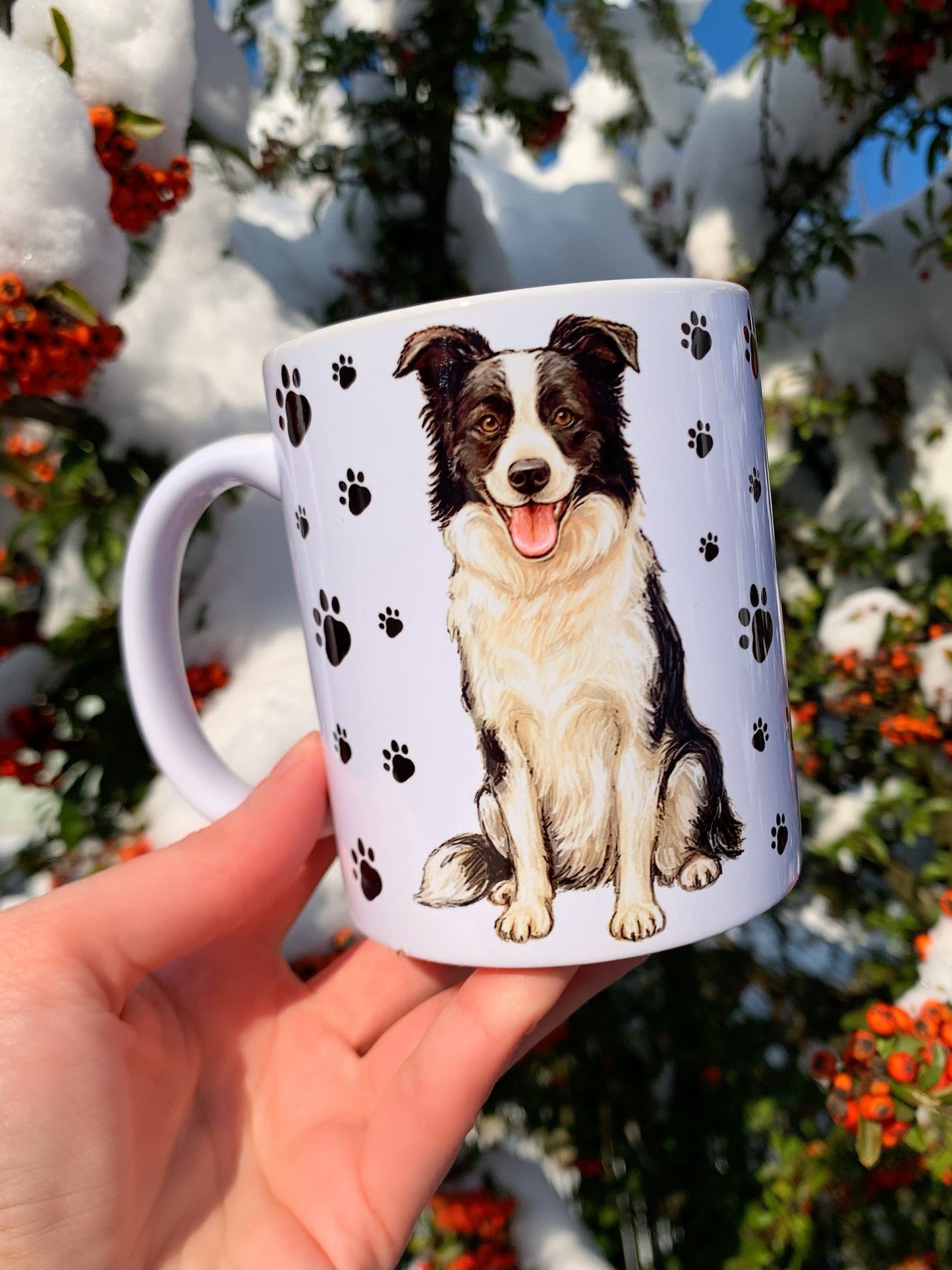 Border collie kutyás bögre - Kézzel festett Border collie kutya és mancs mintával