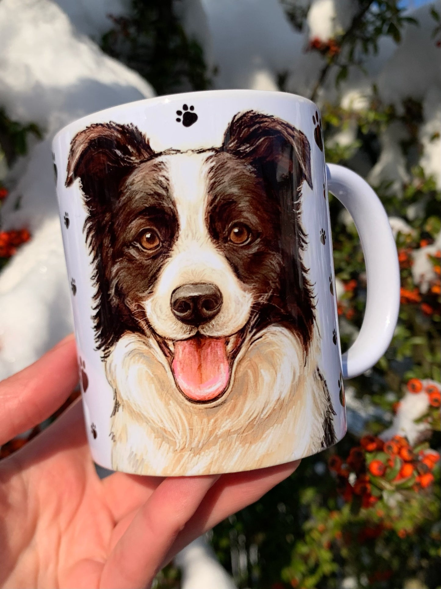 Border collie kutyás bögre - Kézzel festett Border collie kutya és mancs mintával