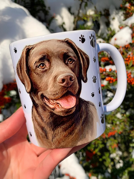 Labrador kutyás bögre - Kézzel festett Labrador kutya és mancs mintával