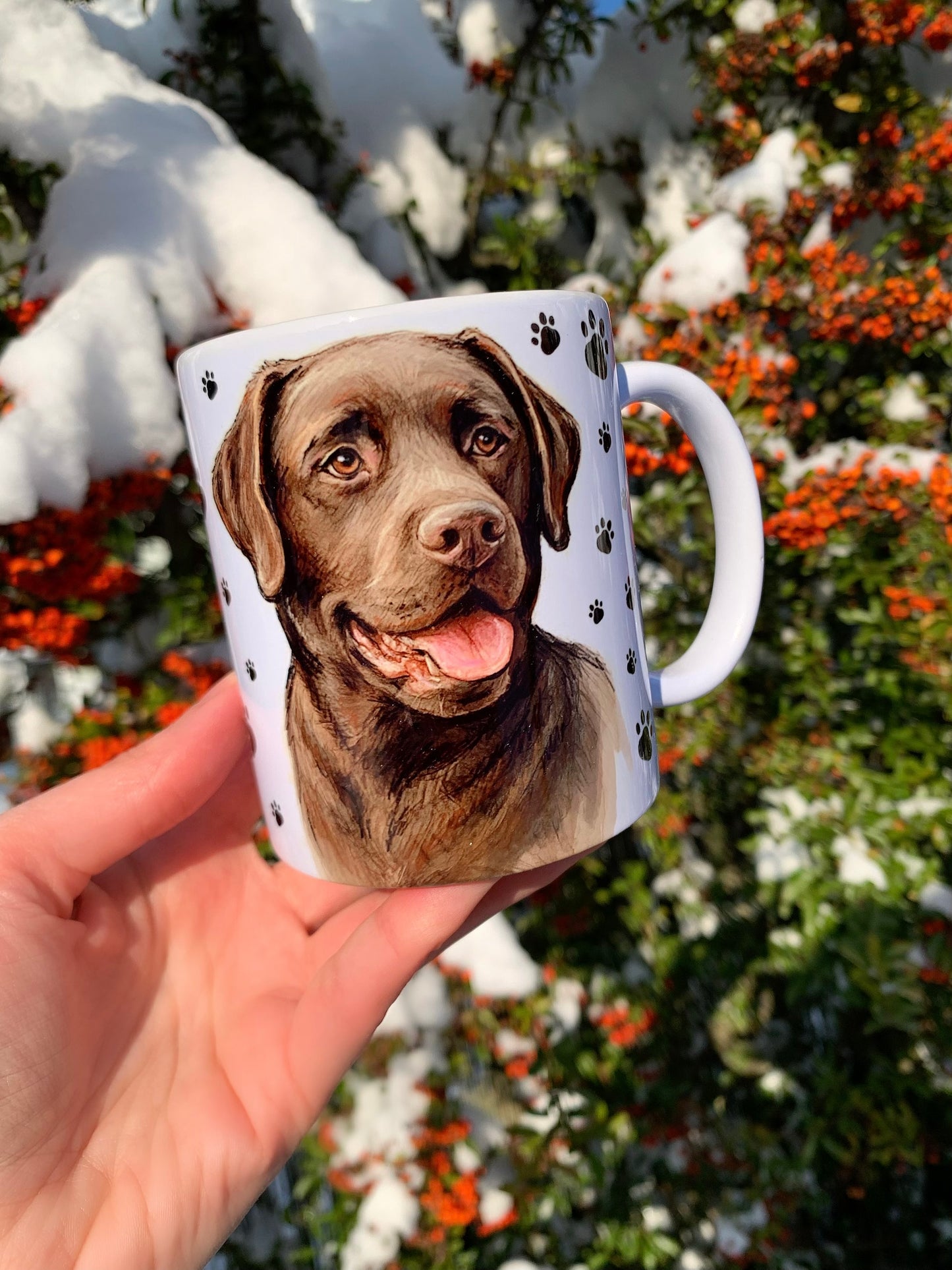 Labrador kutyás bögre - Kézzel festett Labrador kutya és mancs mintával